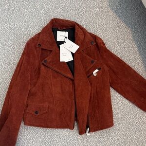 Genuine Suede Biker Jacket in Rust